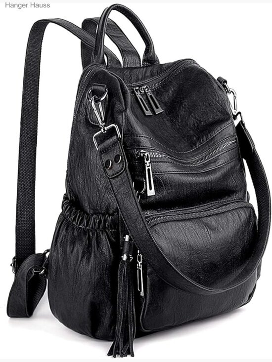 Vegan Leather Convertible Backpack Purse Travel Shoulder Bag Tassel main image 7